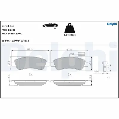 DELPHI LP3153 Arka Fren Balatası Boxer Iıı Jumper Iıı Ducato Iıı 12 Fıslı 1612434180, 1614412180, 77366679, 1605164, 95511378, 95518217, 1611140880, 1611457480, 1617265080, 425469