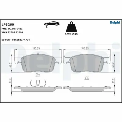 DELPHI LP3260 On Fren Balatası Expert Iv Jumpy Iv 16> 1613260780, 1678168280, SU001A3132, SU001A3152, SU001B3530, 22593, 22594, SU001A6136, SU001B2799