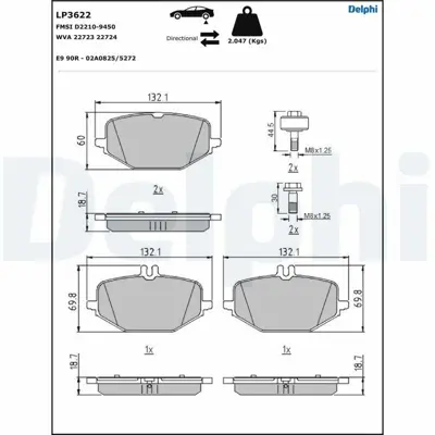 DELPHI LP3622 Fren Balatası Arka Gle-Class V167 18> G-Class W463 18> A0004202106