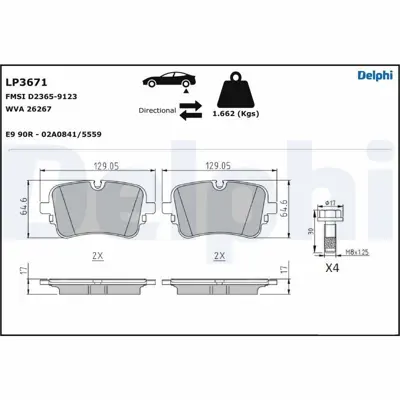 DELPHI LP3671 Fren Balatasi Arka (Park Freni Pabucu) W220 98>05 C215 99>06 4M0698451AD, 4N0698451E