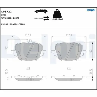 DELPHI LP3722 Fren Balatası Arka S-Class W223 20> 4209305