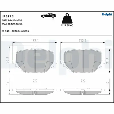 DELPHI LP3723 Fren Balatasi Arka Range Rover 13> Range Rover Sport 14> A0004209402