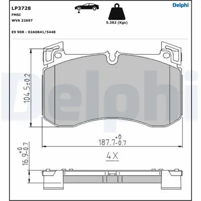 DELPHI LP3728 Fren Balatası On X167 19> W463 18> V167 19> A0004204105