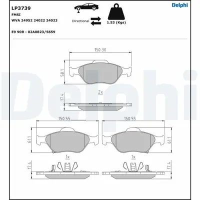 DELPHI LP3739 On Fren Balatası Yarıs Vvt I 06>11 Yarıs Hıbrıt 11> (Fransa Tıpı)