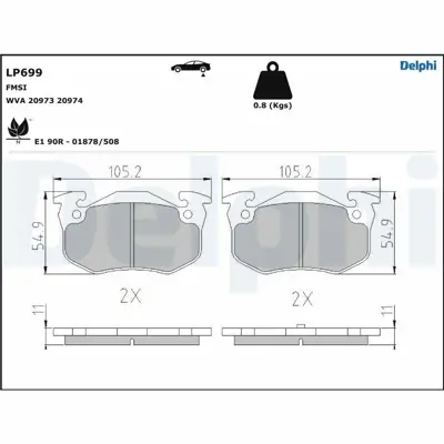 DELPHI LP699 Arka Fren Balatası R9 R11 R19 Clıo I Iı Megane I Symbol Saxo Xsara P306 P309 1,6 - 1,8 - 2,0 7701203668