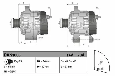 DENSO DAN1003 Alternatör 75a Klimasız Albea-Doblo-Grande Punto-Fıorıno-Astra H-Corsa C-Comba C 1.3 Mtj 05 51854905, 9S5110346CB