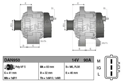 DENSO DAN950 X Alternatör 14v 90a Yarıs-Yarıs Verso 1.4 D-4d 01-05 2706033040