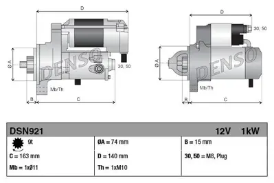 DENSO DSN921 Marş Motoru 12v 9 Diş 1 Kw Aurıs 1.4vvti 07 Avensıs 1.6vvti-1.8vvti 00-03 Corolla 1.4-1.6-Vvt 2810022041