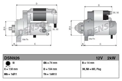 DENSO DSN926 Marş Motoru Toyota Aurıs 1.4d-4d 07-12 Corolla 1.4d 04-07 2810033080