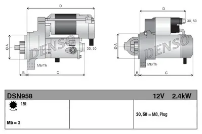 DENSO DSN958 Mars Motoru Pıckup D21 2,5d 12v 9 Dıs 2,5kw 3D906265C, 30906265BS, 30906265BT, 36906265, 6A906265, 6A906265AP, 6A906265B, 6A906265F, 6A906265G, 6A906265H