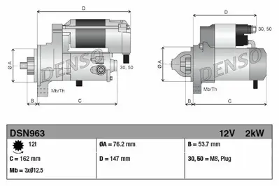 DENSO DSN963 Mars Motoru 12v 12dıs 2,0kw 1,6tdı Caddy Iv 16> Passat 09>11 Transporter T7 16> A1 10>altea 09> Iv B 2Z911024KX