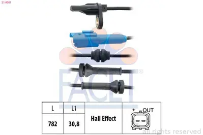 FACET 21.0061 Abs Kablosu Sensoru Arka 1007 C2 C3 C3 Iı C3 Plurıel Boy 720mm 454598