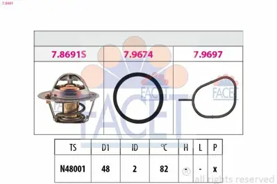 FACET 7.8691 Termostat 82c Ford Ecoport 1.5 Tı 13> Ka + 1.2 16> Volvo C30 (533) 1.6 06>12 S40 Iı (544) 1.6 05>12  1478408