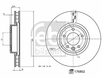 FEBI BILSTEIN 176802 Fren Diski R.Rover - Disc. - Sport 2.0-3.0-4.4 Ön Tek LR081594