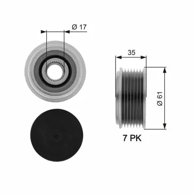 GATES OAP7070 Alternator Kasnağı (Rulmanlı) Transıt 2,4 Tdcı (00 06) - (Alternator Oem No Icın: 2c1t10300ba) YC1T10A352AC