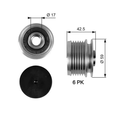 GATES OAP7106 Alternator Kasnağı (Rulmanlı) Clıo Iı Megane Kangoo Scenıc (K4m K4j K9k F4p) - (6 Kanal) - (Ayarlı) 7700110616