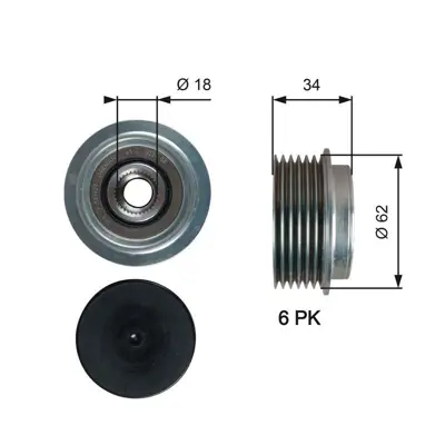 GATES OAP7203 Alternator Kasnağı (Rulmanlı) Toyota Yarıs 1.4 D 4d 05-> 2741533060