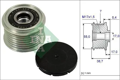 INA 535 0239 10 Alternatör Kasnağı A002TX0781, A002TX1181, A2TX0781, A2TX1181, 231001BN1A, 231005X21A, A002T0781, A252C566FD, A252C556FE, 231516N20B