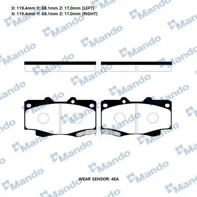 MANDO RMPT22 On Fren Balatası Toyota Hılux Vıgo 4x4 06-11 44650K220