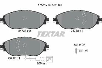 TEXTAR 2473803 Fren Balata Seti Fren Balata Seti JZW698151AT, JZW698302DG