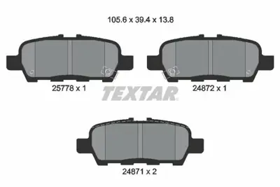 TEXTAR 2577801 Fren Balatası Arka D4M609N00B, D4060CY025, D4060EM11A, D4060JA00A, D40608H385, D40609N00A, D4060JA00J, 44060AL585, 44060AL586, 44060AL588