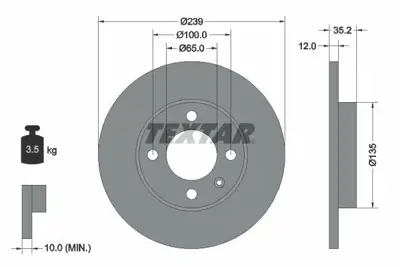 TEXTAR 92010603 Fren Diski Vw A80,Golfıı,Vento  Ön  239x12 321615301