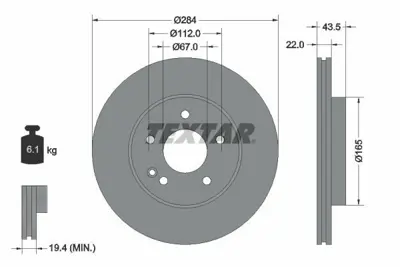 TEXTAR 92059405 Fren Diski  202 Ön Havalı Tek A2024210912