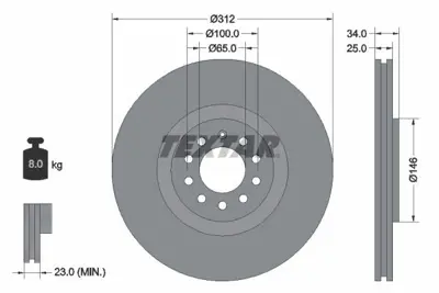 TEXTAR 92098505 Fren Diski Vw Audı A3 Tt Ön  312x25 8N0615301A