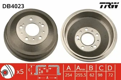 TRW DB4023 Arka Fren Kampanasi Ducato Boxer Ducato 14q (15 Jant) Cap:254mm Kalinlik:24mm (94 03) 424722, ZF04449694, 4449694, ZF4449694, 1313675080, 14316110, 4389374