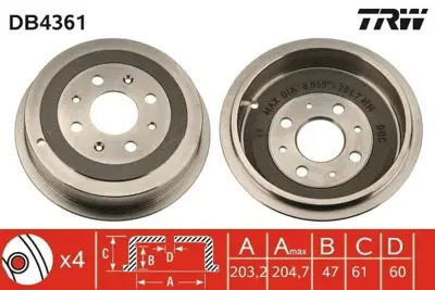 TRW DB4361 Arka Fren Kampanası Arka Punto 2012 Punto Evo 2009-2012-Adam 2013 Corsa D 2006 55704050, 568269