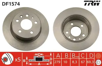 TRW DF1574 Fren Dıskı Arka W115 68>77 C123 77>85 S123 79>85 W116 72>80 W126 86>91 W123 79>85 A126423001205