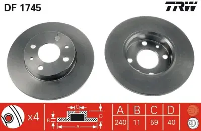 TRW DF1745 On Fren Diski Fiat 500 500c 07> Tempra Tipo Punto Panda Marea Bravo 96> Alfa Romeo 145 146 155 92> Ford Ka 08>12 60811879