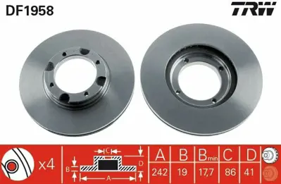 TRW DF1958 On Fren Dısk Aynası Havalı Excel Accent 1,3 1,5 94 00 242 Mm 5171221B00, 5171221350, 5171224100, 5171224200D, 5171221350DS, 5171221300, 5171221A00, 5171232300, 5171232A00, 5816131010