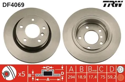 TRW DF4069 Fren Dıskı Arka Havalı Bmw E46 98>05 34211165563