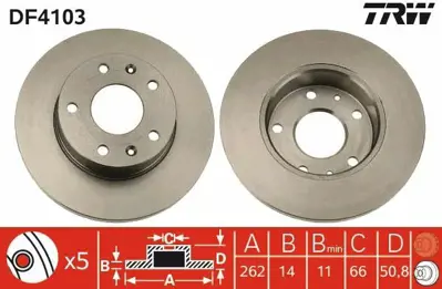TRW DF4103 Fren Diski Ön Freelander 98>06 Düz 262mm ANR4983, SDB100830, 230544, SBD100830, 8781410