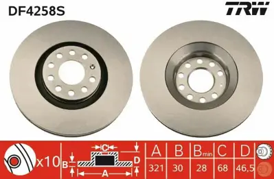 TRW DF4258S Fren Dıskı Ön 8E0615301AD, 8D0615301M, 8D0615301K, 8E0615301AE, 230705, 6Q0609616, 8D0615301AD, 4B3615301A, 8E0615301M, 4B3615301