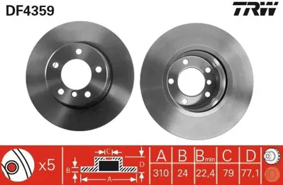 TRW DF4359 Fren Dıskı On Havalı Bmw E60 04>10 34116756745