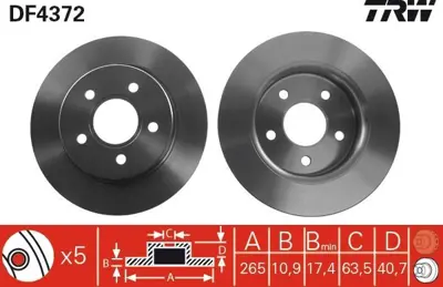 TRW DF4372 Arka Fren Disk Aynasi Focus Ii 04  > Focus Ii C Max 03>07 C Max 07  > 1 6ti 16v - 1 6tdci - 1 8 Mazda Iii 03> Olcu (265×11×5 Bijon) 1683383