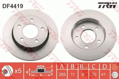 TRW DF4419 Fren Diski Arka Mazda 3 03>10  Düz 265mm BFF426251, BP4Y26251B, BP4Y26251C, BP4Y26251D, C24Y26251B, C24Y26251C, C24Y26251C9A, C24Y26251D, BJ3Y26251, BP4Y26215E