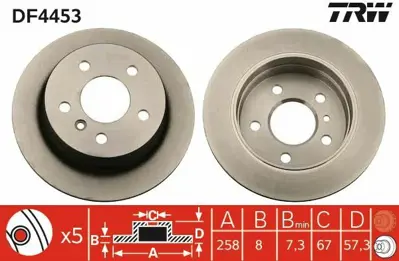 TRW DF4453 Fren Dıskı Arka A-Class W169 04>12 B-Class W245 05>11 1694230012, 1694230312, 1694230912, A1694230012, A1694230312, A1694230912, 3516943, 1229321, 5003678, 1221905