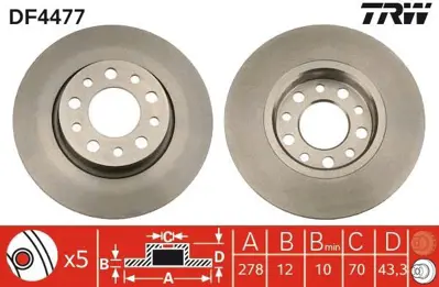 TRW DF4477 Arka Fren Aynası Alfa 159 1.9jtdm 16v-1.9 Jtdm 8v-1.9jts-2.2jts 05 Alfa 159 Sw 06 Brera 278mm 51964082