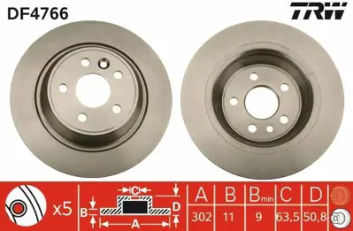 TRW DF4766 Arka Fren Disk Aynasi Mondeo Iv S Max Galaxy Kuga 1 6ti - 1 6tdci - 1 8tdci - 2 0 - 2 0tdci - 2 2tdci - 2 3tdci - 2 5 07  > Focus Ii 2 5 Rs - St 05  > Evoque 12-18 302mm 6G912A315BA