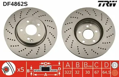 TRW DF4862S Fren Dıskı On W204 07>14 S204 07>14 W212 09>15 S212 09>16 C207 10>16 A207 10>16 4211112