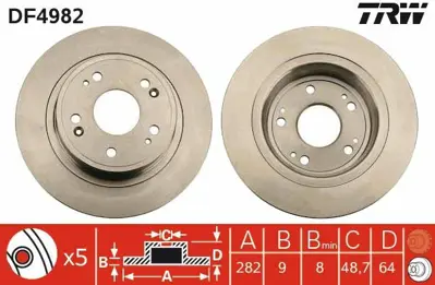 TRW DF4982 Arka Fren Dısk Aynası Duz Honda Accord 09-14 (282x5) 42510TA0A00