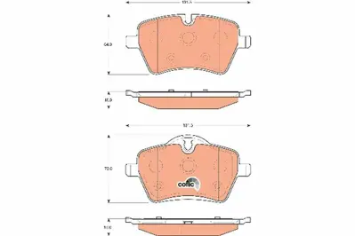 TRW GDB1712 Fren Balatası Ön Clubman R55 Convertıble S R57 Cooper S R56 Countryman Dx Sd One R60 Coupe S R58 Paceman Cooper R61 Roadster Cooper R59 34116770251, 34116778320, 34119804735, 34116798469, 34119808705, 34113778320, 34112289146, 34112289147, 34112444444, 2289147