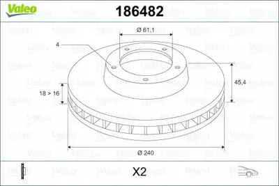 VALEO 186482 Fren Diski Ön X2 Nıssan 100 Nx 1.6. 2.0 Gtı 90-95 . Sunny 1.6 Gtı. 1.6i. 1.7d. 1.8i. 2.0d 87-9 4020660Y01