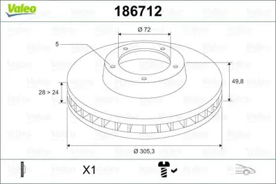 VALEO 186712 Ön Fren Aynası Trafıc 01 Vıvaro 01 Prımastar 01 1.9 D-Dtı 16v-2.5dtı 305.5x28x5dlxhavalı Adet 4020600QAH, 4414632, 8200010519