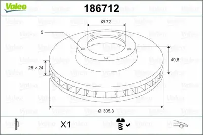 VALEO 186712 Ön Fren Aynası Trafıc 01 Vıvaro 01 Prımastar 01 1.9 D-Dtı 16v-2.5dtı 305.5x28x5dlxhavalı Adet 4020600QAH, 4414632, 8200010519
