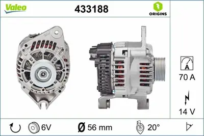 VALEO 433188 Alternator 12v 70a Peugeot Xud9 - Xud9a 5705P1, 9612264280, 96122642R
