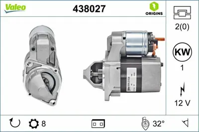 VALEO 438027 Mars Motoru (12v 1,0kw 8 Dıs) A-Class W168 97>04 W169 04>12 B-Class W245 08>11 A0041518501